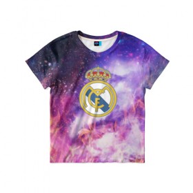 Детская футболка 3D с принтом Реал Мадрид в городе Новоалтайск, 100% гипоаллергенный полиэфир | прямой крой, круглый вырез горловины, длина до линии бедер, чуть спущенное плечо, ткань немного тянется | 