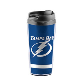 Термокружка-непроливайка с принтом Tampa Bay Kucherov в городе Новоалтайск, внутренняя часть — пищевой пластик, наружная часть — прозрачный пластик, между ними — полиграфическая вставка с рисунком | объем — 350 мл, герметичная крышка | Тематика изображения на принте: 86 | nikita kucherov | tampa bay lightning | никита кучеров | нхл | тампа бэй лайтнинг | хоккей