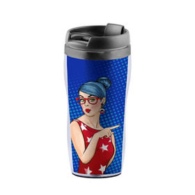 Термокружка-непроливайка с принтом Pop Art Girl в городе Новоалтайск, внутренняя часть — пищевой пластик, наружная часть — прозрачный пластик, между ними — полиграфическая вставка с рисунком | объем — 350 мл, герметичная крышка | Тематика изображения на принте: retro | арт | винтаж | девушка | искусство | поп | ретро