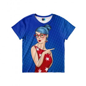 Детская футболка 3D с принтом Pop Art Girl в городе Новоалтайск, 100% гипоаллергенный полиэфир | прямой крой, круглый вырез горловины, длина до линии бедер, чуть спущенное плечо, ткань немного тянется | Тематика изображения на принте: retro | арт | винтаж | девушка | искусство | поп | ретро