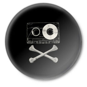 Значок с принтом Pirate Music в городе Новоалтайск,  металл | круглая форма, металлическая застежка в виде булавки | 80s | 90s | bone | dance | disco | music | pirate | retro | skelet | skull | tape | диско | кассета | кости | музыка | пират | ретро | скелет | череп
