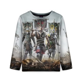 Детский лонгслив 3D с принтом For Honor в городе Новоалтайск, 100% полиэстер | длинные рукава, круглый вырез горловины, полуприлегающий силуэт
 | for honor | боевые топоры | воители | доспехи | мечи | трое 3 | шлем