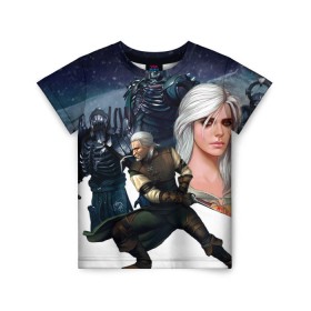 Детская футболка 3D с принтом The Witcher в городе Новоалтайск, 100% гипоаллергенный полиэфир | прямой крой, круглый вырез горловины, длина до линии бедер, чуть спущенное плечо, ткань немного тянется | gwynbleidd vatt ghern | the witcher | the witcher 3: wild hunt | воители | геральт из ривии | доспехи | мечи | мужчины