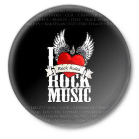 Значок с принтом Rock Rules в городе Новоалтайск,  металл | круглая форма, металлическая застежка в виде булавки | Тематика изображения на принте: rock | гитара | музыка | рок
