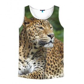 Мужская майка 3D с принтом Леопард в городе Новоалтайск, 100% полиэстер | круглая горловина, приталенный силуэт, длина до линии бедра. Пройма и горловина окантованы тонкой бейкой | 