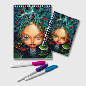 Блокнот с принтом Fantasy art в городе Новоалтайск, 100% бумага | 48 листов, плотность листов — 60 г/м2, плотность картонной обложки — 250 г/м2. Листы скреплены удобной пружинной спиралью. Цвет линий — светло-серый
 | Тематика изображения на принте: art | bright | bubbles | color | colors | face | fish | girl | painting | pattern | patterns | water | вода | девушка | искусство | картина | краски | лицо | орнамент | пузыри | рыбы | творчество | узоры | цвет | яркие