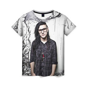 Женская футболка 3D с принтом Скрилс в городе Новоалтайск, 100% полиэфир ( синтетическое хлопкоподобное полотно) | прямой крой, круглый вырез горловины, длина до линии бедер | skrillex | скрилекс