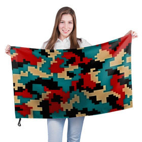 Флаг 3D с принтом Camouflage в городе Новоалтайск, 100% полиэстер | плотность ткани — 95 г/м2, размер — 67 х 109 см. Принт наносится с одной стороны | камуфляж | пиксельный | разноцветный