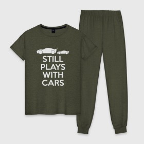 Женская пижама хлопок с принтом Still Plays with cars в городе Новоалтайск, 100% хлопок | брюки и футболка прямого кроя, без карманов, на брюках мягкая резинка на поясе и по низу штанин | тачки