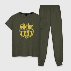 Женская пижама хлопок с принтом FC Barcelona - Yellow Paint (Оригинальный стиль,рисунок краской) в городе Новоалтайск, 100% хлопок | брюки и футболка прямого кроя, без карманов, на брюках мягкая резинка на поясе и по низу штанин | barca | barcelona | fcb | барселона | футбол
