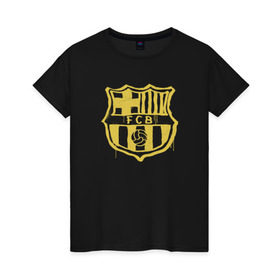 Женская футболка хлопок с принтом FC Barcelona - Yellow Paint (Оригинальный стиль,рисунок краской) в городе Новоалтайск, 100% хлопок | прямой крой, круглый вырез горловины, длина до линии бедер, слегка спущенное плечо | barca | barcelona | fcb | барселона | футбол