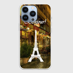 Чехол для iPhone 13 Pro с принтом Bonjour в городе Новоалтайск,  |  | bonjour | cafes | eiffel tower | lights | night | paris street | shop windows | shops | the city | витрины | город | кафе | магазины | ночь | огни | париж | привет | улица | эйфелева башня