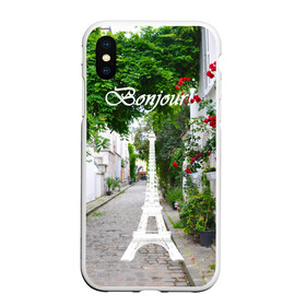 Чехол для iPhone XS Max матовый с принтом Bonjour в городе Новоалтайск, Силикон | Область печати: задняя сторона чехла, без боковых панелей | architecture | bonjour | city | flowers | greenery | hello | houses | paris | street | the eiffel tower | trees | yard | архитектура | город | двор | деревья | дома | зелень | париж | привет | улица | цветы | эйфелева башня