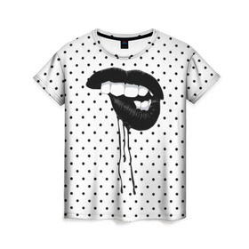 Женская футболка 3D с принтом Black Lips в городе Новоалтайск, 100% полиэфир ( синтетическое хлопкоподобное полотно) | прямой крой, круглый вырез горловины, длина до линии бедер | black | girl | lips | lipstick | love | губы | девушка | женщина | любовь | помада | страсть | черный