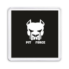 Магнит 55*55 с принтом Pit Force в городе Новоалтайск, Пластик | Размер: 65*65 мм; Размер печати: 55*55 мм | Тематика изображения на принте: pit force | белый | боец | друг человека | животные | питбуль | порода | собака | цвет | чёрный