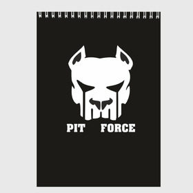 Скетчбук с принтом Pit Force в городе Новоалтайск, 100% бумага
 | 48 листов, плотность листов — 100 г/м2, плотность картонной обложки — 250 г/м2. Листы скреплены сверху удобной пружинной спиралью | Тематика изображения на принте: pit force | белый | боец | друг человека | животные | питбуль | порода | собака | цвет | чёрный