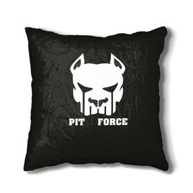 Подушка 3D с принтом Pit Force в городе Новоалтайск, наволочка – 100% полиэстер, наполнитель – холлофайбер (легкий наполнитель, не вызывает аллергию). | состоит из подушки и наволочки. Наволочка на молнии, легко снимается для стирки | pit force | белый | боец | друг человека | животные | питбуль | порода | собака | цвет | чёрный