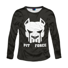 Женский лонгслив 3D с принтом Pit Force в городе Новоалтайск, 100% полиэстер | длинные рукава, круглый вырез горловины, полуприлегающий силуэт | pit force | белый | боец | друг человека | животные | питбуль | порода | собака | цвет | чёрный