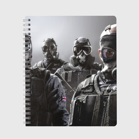 Тетрадь с принтом Tom Clancy Rainbow Six в городе Новоалтайск, 100% бумага | 48 листов, плотность листов — 60 г/м2, плотность картонной обложки — 250 г/м2. Листы скреплены сбоку удобной пружинной спиралью. Уголки страниц и обложки скругленные. Цвет линий — светло-серый
 | clancy | rainbow | six | tom | автоматы | игры | маски | мужчины | осада | солдаты