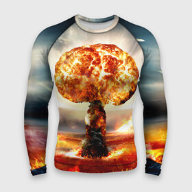 Мужской рашгард 3D с принтом Атомный взрыв в городе Новоалтайск,  |  | city | earth | explosion | mushroom | night | nuclear | sky | атомный | взрыв | город | гриб | земля | небо | ночь