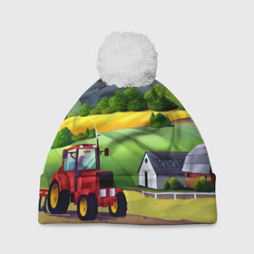 Шапка 3D c помпоном с принтом Farm в городе Новоалтайск, 100% полиэстер | универсальный размер, печать по всей поверхности изделия | красочный | пейзаж | яркий