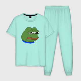 Мужская пижама хлопок с принтом SAD FROG в городе Новоалтайск, 100% хлопок | брюки и футболка прямого кроя, без карманов, на брюках мягкая резинка на поясе и по низу штанин
 | meme | pepe frog | pepe the frog | sad frog | грустная лягушка | мем