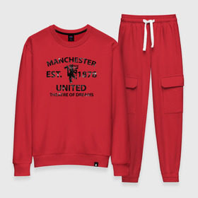 Женский костюм хлопок с принтом Manchester United - Est.1878 (Чёрный) в городе Новоалтайск, 100% хлопок | на свитшоте круглая горловина, мягкая резинка по низу. Брюки заужены к низу, на них два вида карманов: два 