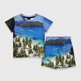 Детский костюм с шортами 3D с принтом Таиланд в городе Новоалтайск,  |  | beach | clouds | islands | palm trees | people | sand | sea | ships | sky | thailand | tourism | корабли | люди | море | небо | облака | острова | пальмы | песок | пляж | таиланд | туризм