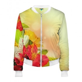 Женский бомбер 3D с принтом Лилия в городе Новоалтайск, 100% полиэстер | застегивается на молнию, по бокам два кармана без застежек, мягкие манжеты, по низу бомбера и на воротнике — эластичная резинка | flower | красные | цветочки | цветы