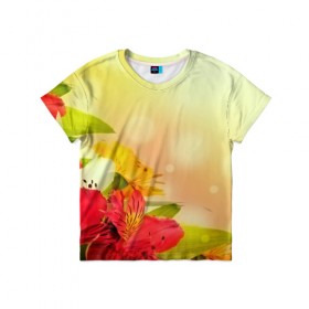 Детская футболка 3D с принтом Лилия в городе Новоалтайск, 100% гипоаллергенный полиэфир | прямой крой, круглый вырез горловины, длина до линии бедер, чуть спущенное плечо, ткань немного тянется | flower | красные | цветочки | цветы