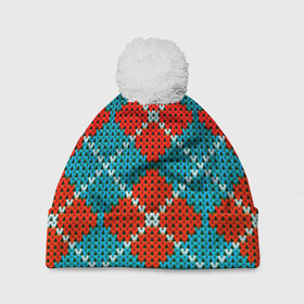 Шапка 3D c помпоном с принтом Knitting pattern в городе Новоалтайск, 100% полиэстер | универсальный размер, печать по всей поверхности изделия | вязаный | рождество | свитер | текстура