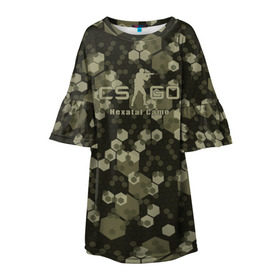 Детское платье 3D с принтом CS:GO - Hexatal Camo в городе Новоалтайск, 100% полиэстер | прямой силуэт, чуть расширенный к низу. Круглая горловина, на рукавах — воланы | awp | counter | cs | csgo | skin | strike | камуфляж | контр | контра | кс | ксго | скин | страйк