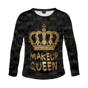 Женский лонгслив 3D с принтом Makeup Queen в городе Новоалтайск, 100% полиэстер | длинные рукава, круглый вырез горловины, полуприлегающий силуэт | аловацкая | визаж | визажист | макияж | мэйкап