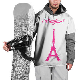 Накидка на куртку 3D с принтом Bonjour в городе Новоалтайск, 100% полиэстер |  | bonjour | france | hi | paris | the eiffel tower | tourism | башня | париж | привет | туризм | франция | эйфелева