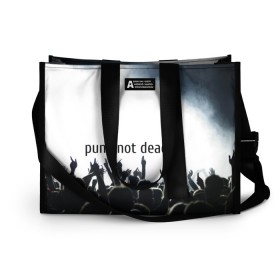 Сумка-шоппер 3D с принтом Punk not dead в городе Новоалтайск, 100% полиэстер | застегивается на металлическую кнопку; внутренний карман застегивается на молнию. Стенки укреплены специальным мягким материалом, чтобы защитить содержимое от несильных ударов
 | punk not dead | бит | группа | драйв | дым | зал | концерт | музыка | надпись | панк | панк не умрет | панки | рок | слова | танцы | туман | тусовка | фраза | хой