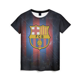 Женская футболка 3D с принтом Я фанат fc Barcelona! в городе Новоалтайск, 100% полиэфир ( синтетическое хлопкоподобное полотно) | прямой крой, круглый вырез горловины, длина до линии бедер | barcelona | fc | барса | барселона | футбол