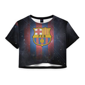 Женская футболка 3D укороченная с принтом Я фанат fc Barcelona! в городе Новоалтайск, 100% полиэстер | круглая горловина, длина футболки до линии талии, рукава с отворотами | barcelona | fc | барса | барселона | футбол