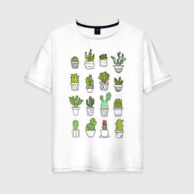 Женская футболка хлопок Oversize с принтом cactus в городе Новоалтайск, 100% хлопок | свободный крой, круглый ворот, спущенный рукав, длина до линии бедер
 | cactus | tmblr | tubler | кактус