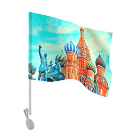 Флаг для автомобиля с принтом Moscow Russia в городе Новоалтайск, 100% полиэстер | Размер: 30*21 см | kremlin | moscow | russia | город | кремль | москва | ночь | огни | река