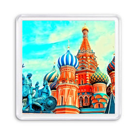 Магнит 55*55 с принтом Moscow Russia в городе Новоалтайск, Пластик | Размер: 65*65 мм; Размер печати: 55*55 мм | Тематика изображения на принте: kremlin | moscow | russia | город | кремль | москва | ночь | огни | река