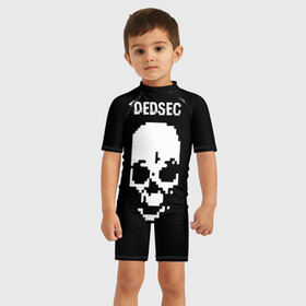 Детский купальный костюм 3D с принтом Череп Dedsec в городе Новоалтайск, Полиэстер 85%, Спандекс 15% | застежка на молнии на спине | dedsec | skull | watch dogs | watch dogs 2 | watch_dogs | watch_dogs 2 | дедсек | дэдсек | череп