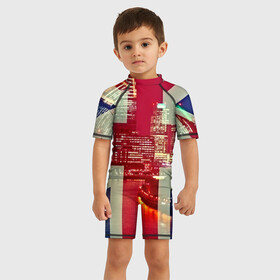 Детский купальный костюм 3D с принтом Лондон в городе Новоалтайск, Полиэстер 85%, Спандекс 15% | застежка на молнии на спине | англия | великобритания | город | лондон | река | столица