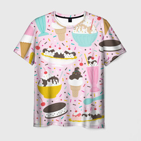 Мужская футболка 3D с принтом Ice Cream в городе Новоалтайск, 100% полиэфир | прямой крой, круглый вырез горловины, длина до линии бедер | food | ice cream | вкусно | еда | мороженое