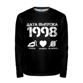 Мужской лонгслив 3D с принтом Дата выпуска 1998 в городе Новоалтайск, 100% полиэстер | длинные рукава, круглый вырез горловины, полуприлегающий силуэт | 1998 | год рождения | дата выпуска