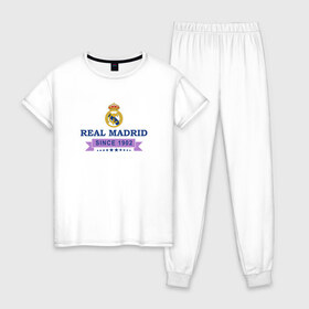 Женская пижама хлопок с принтом Real Madrid - Classic 1902 в городе Новоалтайск, 100% хлопок | брюки и футболка прямого кроя, без карманов, на брюках мягкая резинка на поясе и по низу штанин | real | real madrid | мадрид | реал | футбол