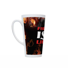 Кружка Латте с принтом Fire is life (Огонь это жизнь) в городе Новоалтайск, Белая керамика | Объем 480 мл; Высота 150 мм; Диаметр 90 мм | fire | is | life | алфавит | английский | большие | буквы | горит | жар | клевая | надпись | огонь | огонь это жизнь | пламя | пожар | полымя | прикольная | пыл | свет | слово | цитата