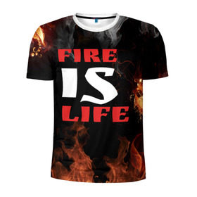 Мужская футболка 3D спортивная с принтом Fire is life (Огонь это жизнь) в городе Новоалтайск, 100% полиэстер с улучшенными характеристиками | приталенный силуэт, круглая горловина, широкие плечи, сужается к линии бедра | Тематика изображения на принте: fire | is | life | алфавит | английский | большие | буквы | горит | жар | клевая | надпись | огонь | огонь это жизнь | пламя | пожар | полымя | прикольная | пыл | свет | слово | цитата