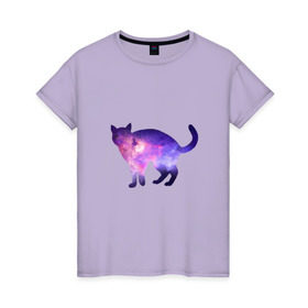 Женская футболка хлопок с принтом Cat galaxy в городе Новоалтайск, 100% хлопок | прямой крой, круглый вырез горловины, длина до линии бедер, слегка спущенное плечо | космос | кошка | силуэт
