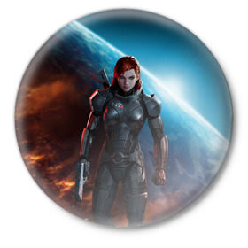 Значок с принтом Mass Effect в городе Новоалтайск,  металл | круглая форма, металлическая застежка в виде булавки | Тематика изображения на принте: n7 | shepard | галактика | жнец | космос | масс | нормандия | планета | шепард | эффект