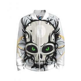 Детский бомбер 3D с принтом Череп в городе Новоалтайск, 100% полиэстер | застегивается на молнию, по бокам два кармана без застежек, мягкие манжеты, по низу бомбера и на воротнике — эластичная резинка | 